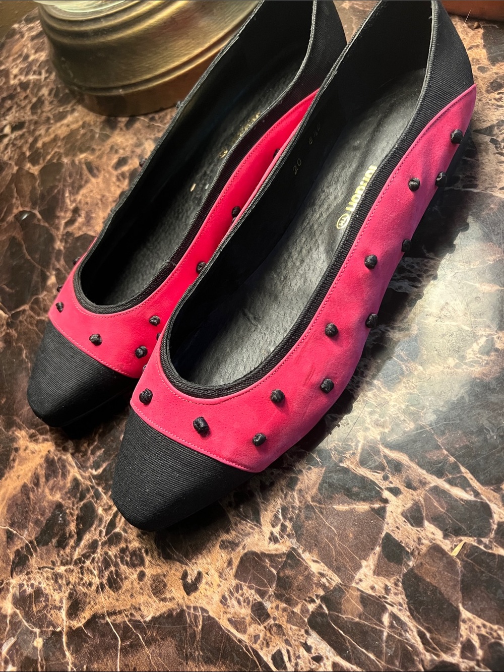Sacha London Pink and Black Studded Ballet Flats